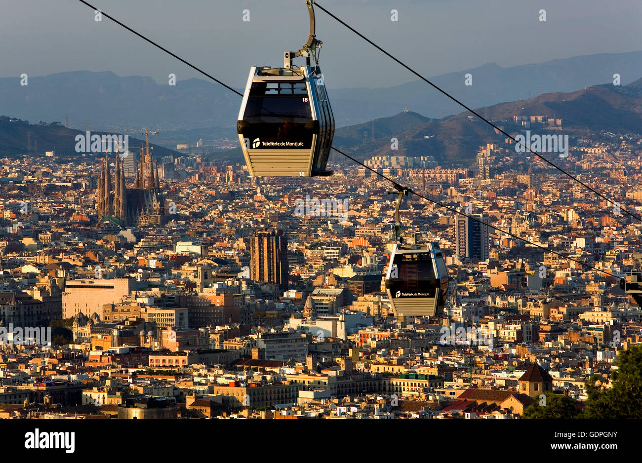 montjuic cable car, barcelona, spain Stock Photo - Alamy