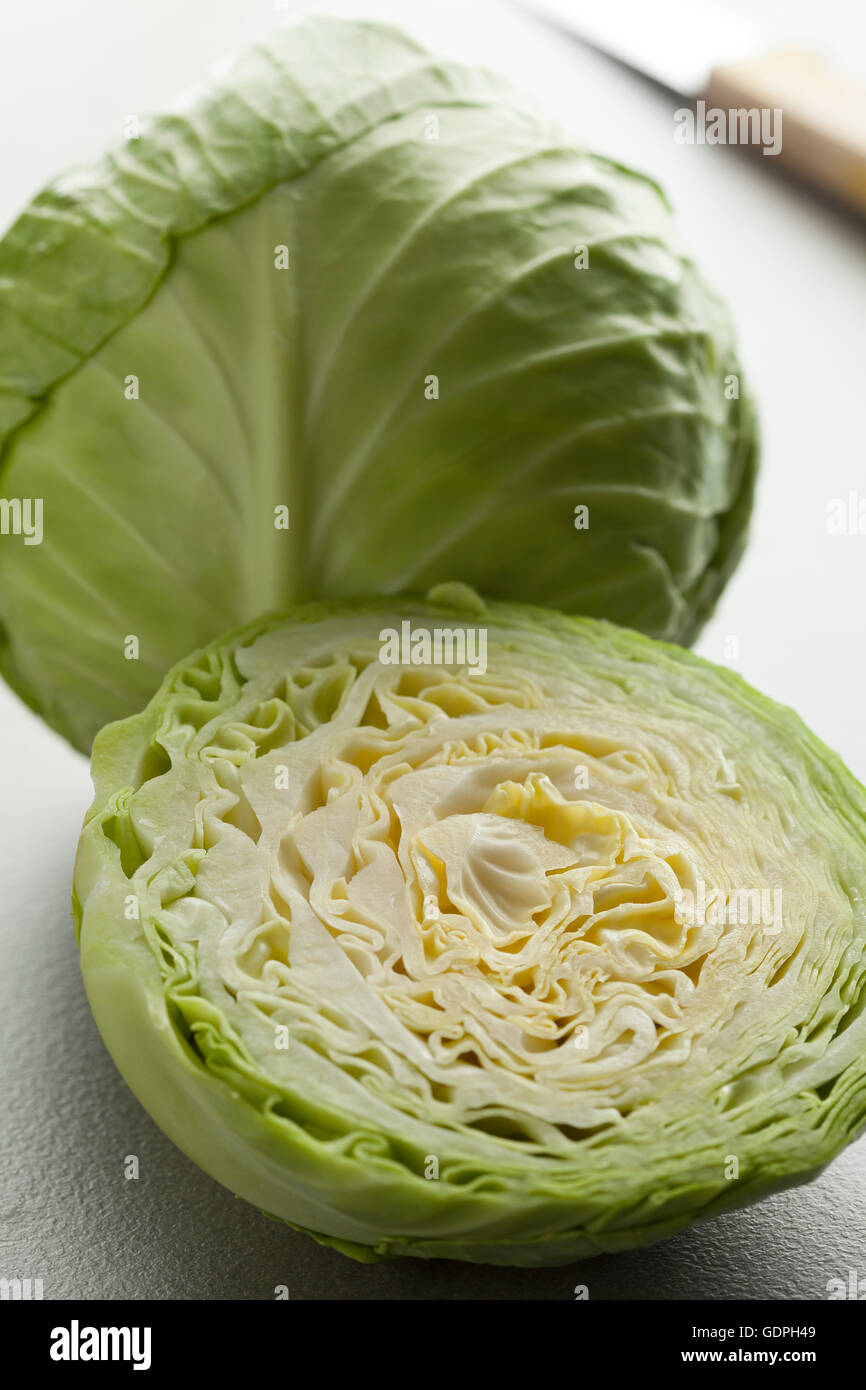 Close-up of a cabbage sliced in half Stock Photo