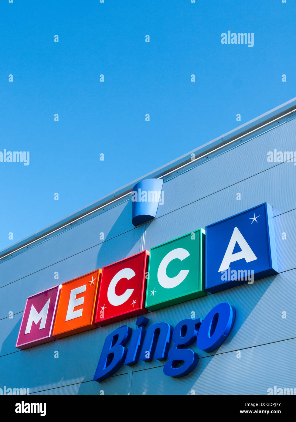 Mecca bingo sign on outside wall UK Stock Photo