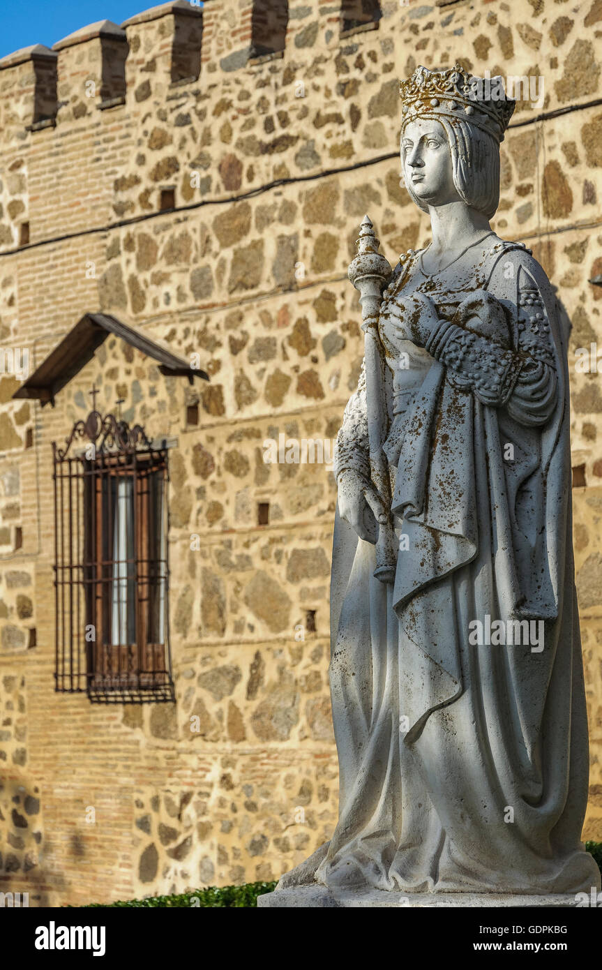 Monument to Isabel la Catholic, of a statue in Toledo, Castilla la Mancha, Spain, Europe. Stock Photo