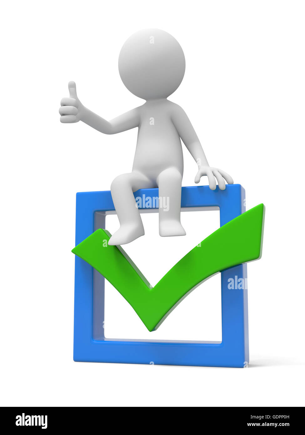 3d man showing thumb up with check mark Stock Photo