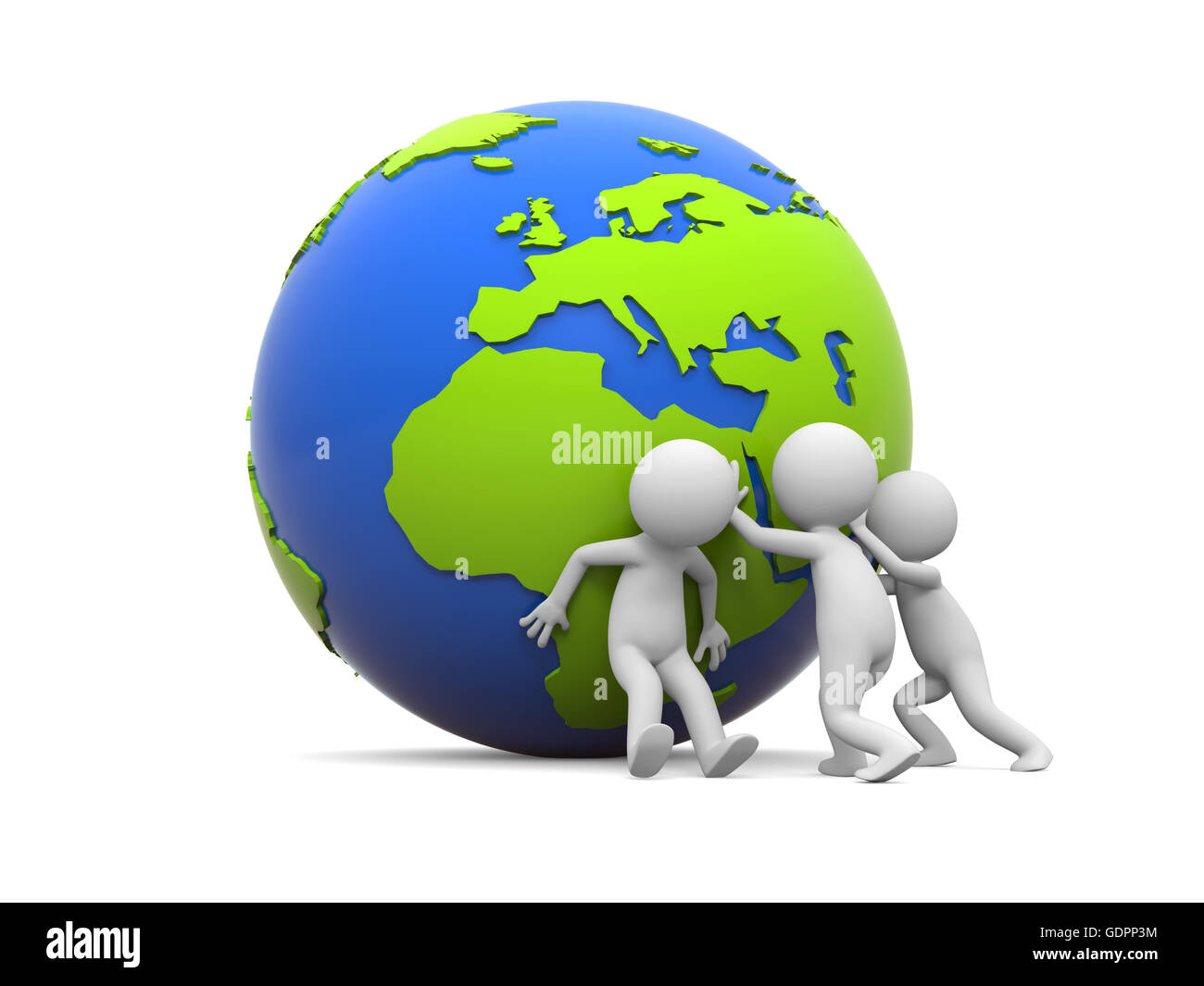 Three 3d men, person, people pushing earth Stock Photo - Alamy, image size:1300x1065