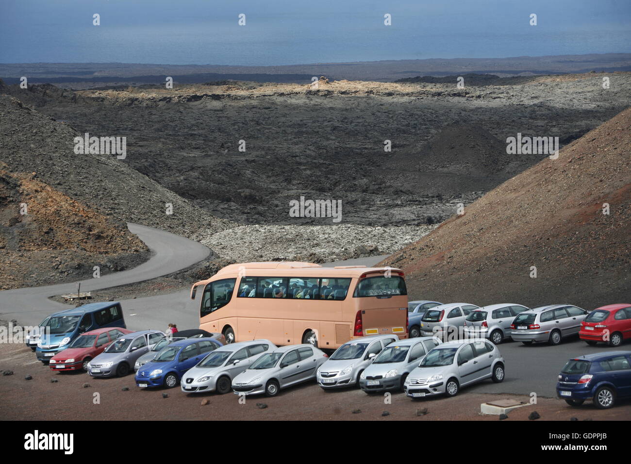 The Vulkan National Park Timanfaya on the Island of Lanzarote on the Canary Islands of Spain in