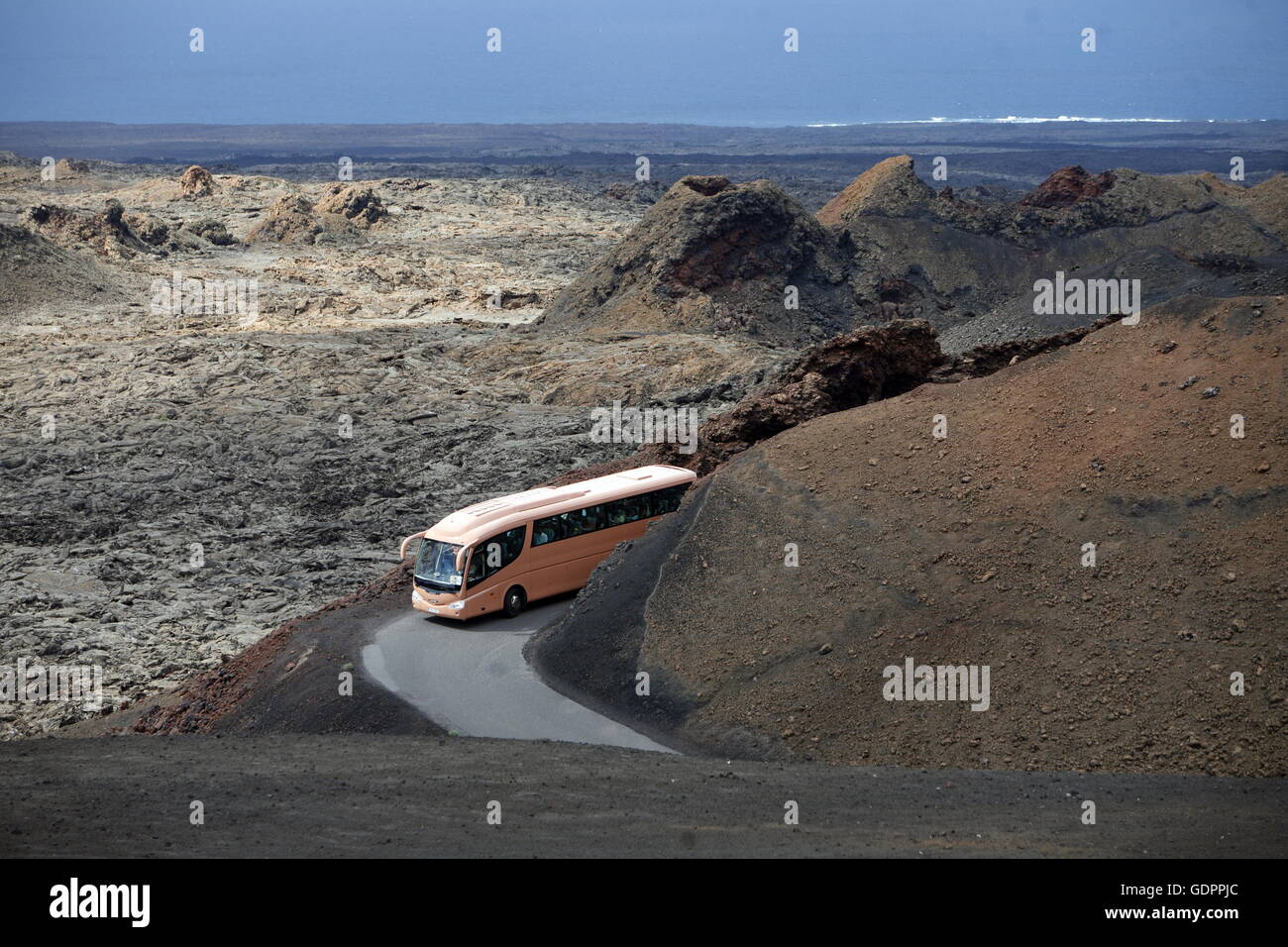 The Vulkan National Park Timanfaya on the Island of Lanzarote on the Canary Islands of Spain in