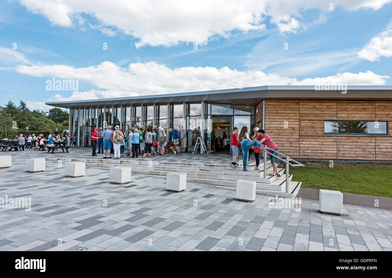 The new Visitor Centre and café at The Helix The Kelpies park in Falkirk Scotland Stock Photo