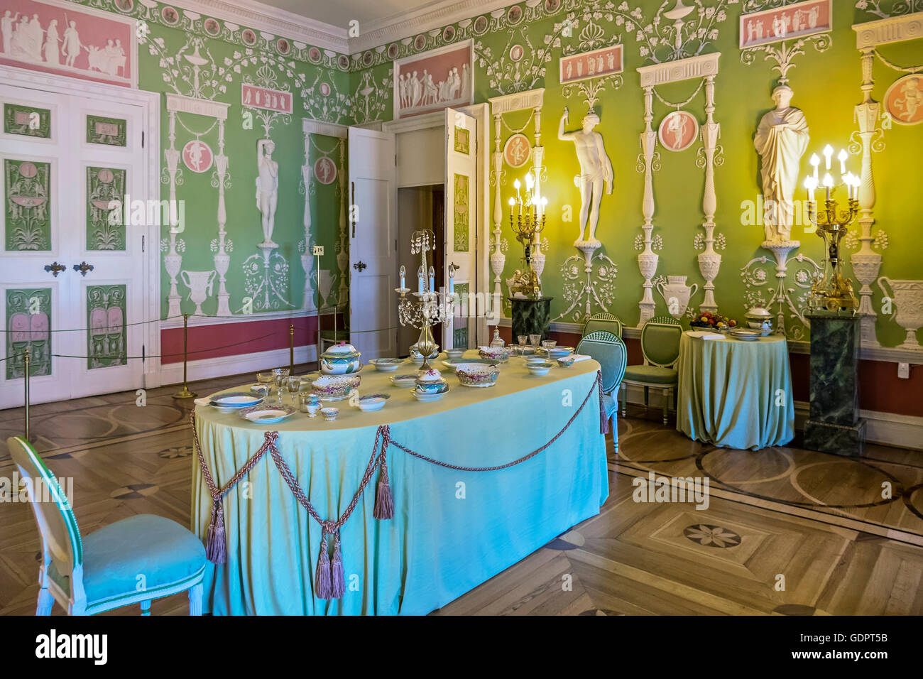 Green Dining room At Catherine Palace Pushkin St Petersburg Russia Stock Photo