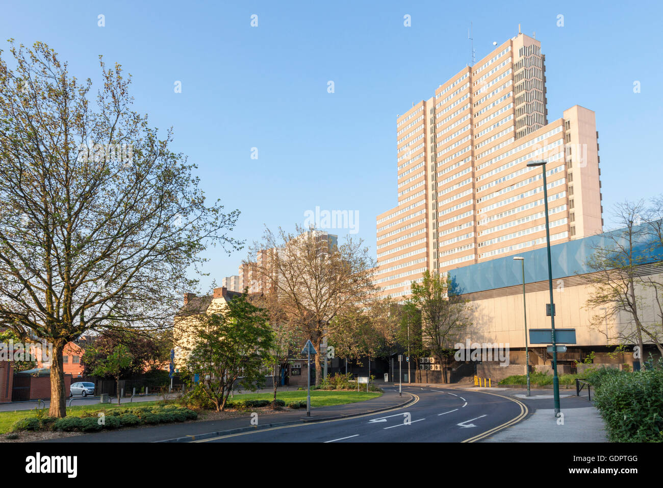 Victoria Centre. High rise flats above a shopping centre seen from the east side of Nottingham, England, UK Stock Photo