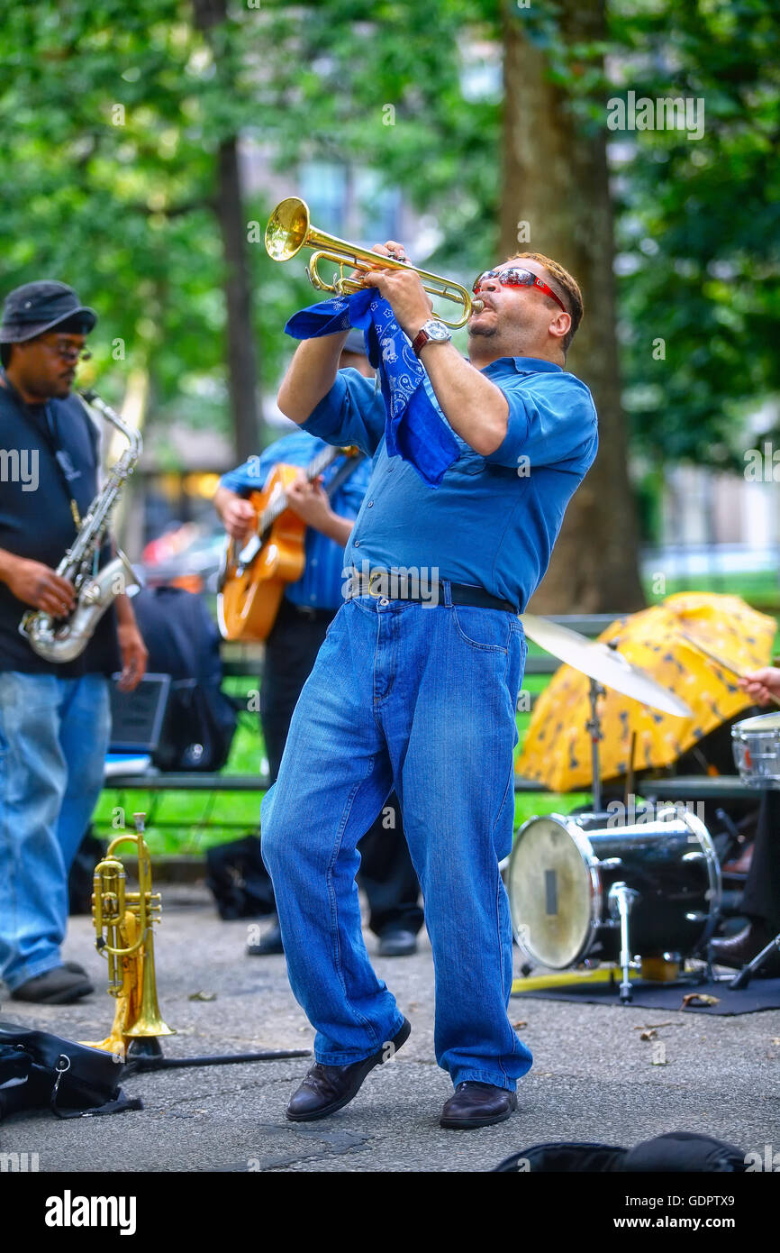 Jazzman in Washington square, New York Stock Photo