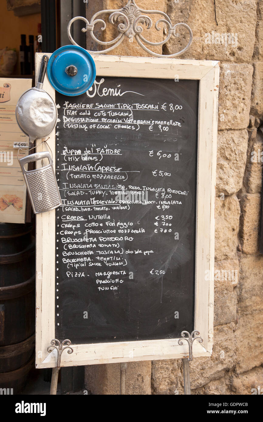 Restaurant Food Menu Sign, Volterra, Tuscany, Italy Stock Photo - Alamy