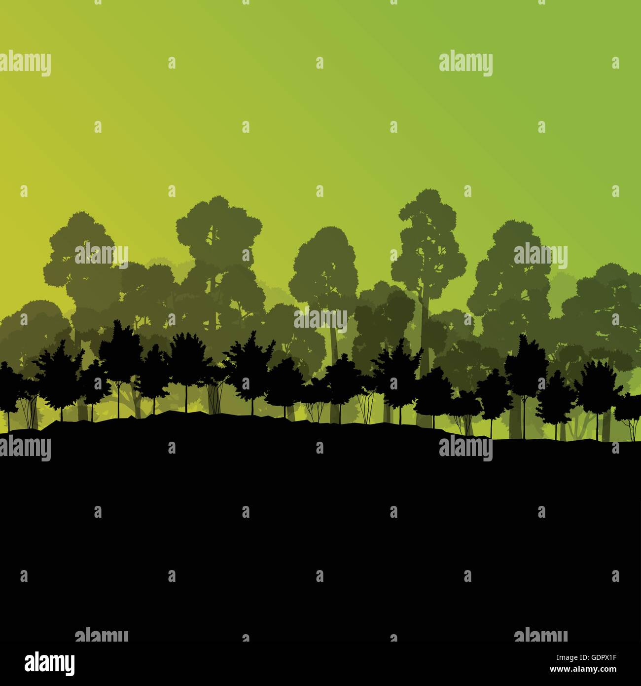 Forest trees silhouettes natural wild landscape detailed illustration ...