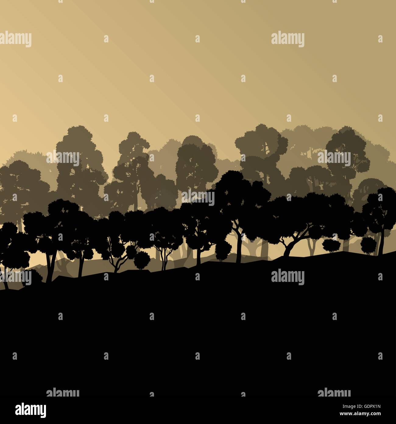 Forest trees silhouettes natural wild landscape detailed illustration ...