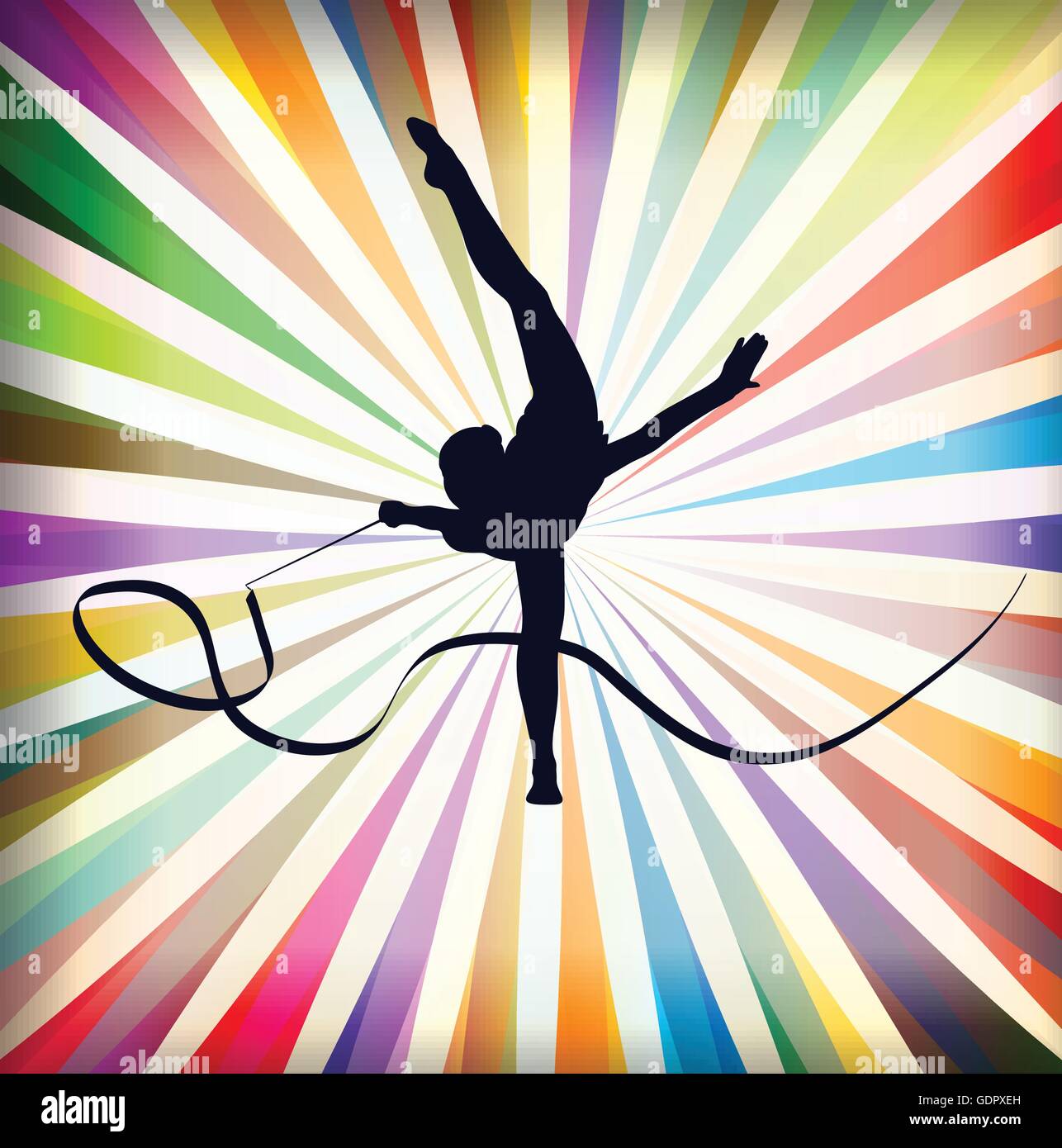 Young women doing calisthenics art gymnastics sport tricks with ribbon ...