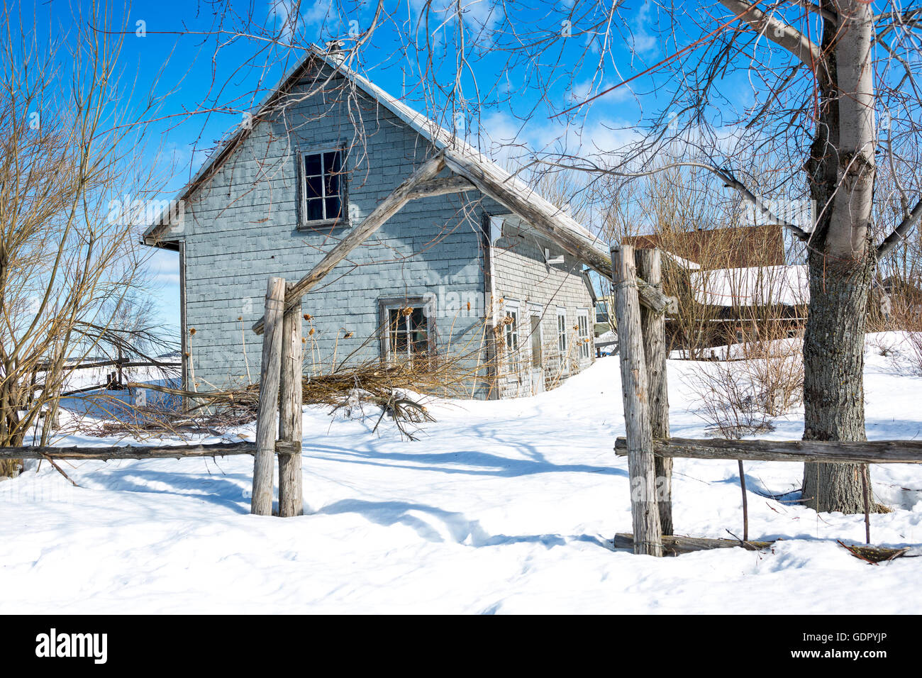 Old barn in winter season Stock Photo