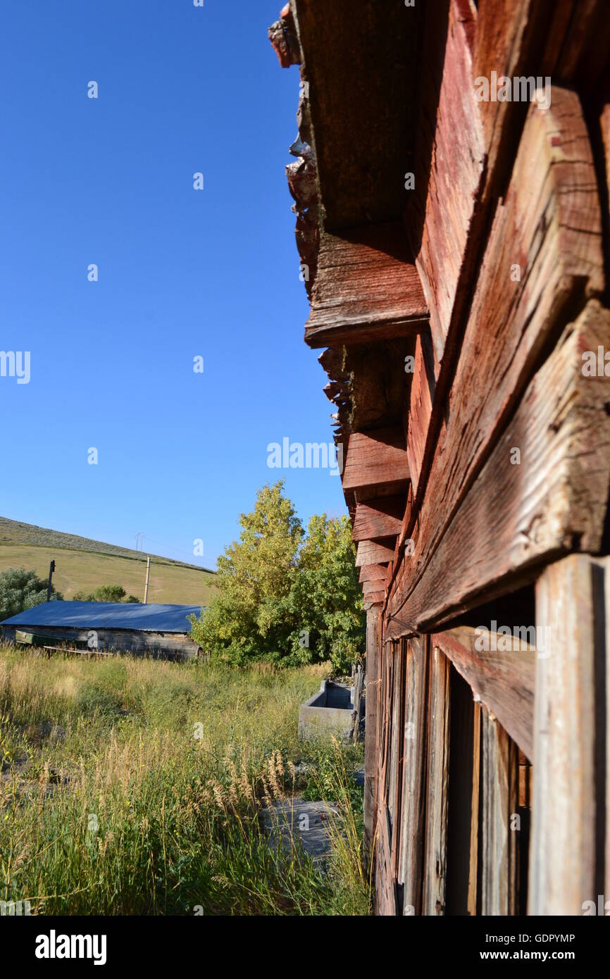 Old red dairy barn on old farm in Preston Idaho. Stock Photo