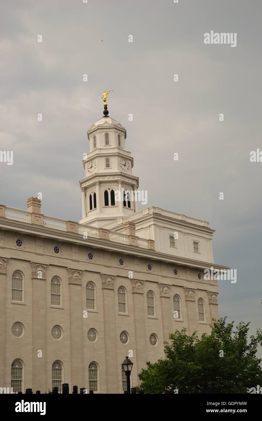 Nauvoo temple on a cloudy day.  Later Day saints Temple in Illinois. Stock Photo