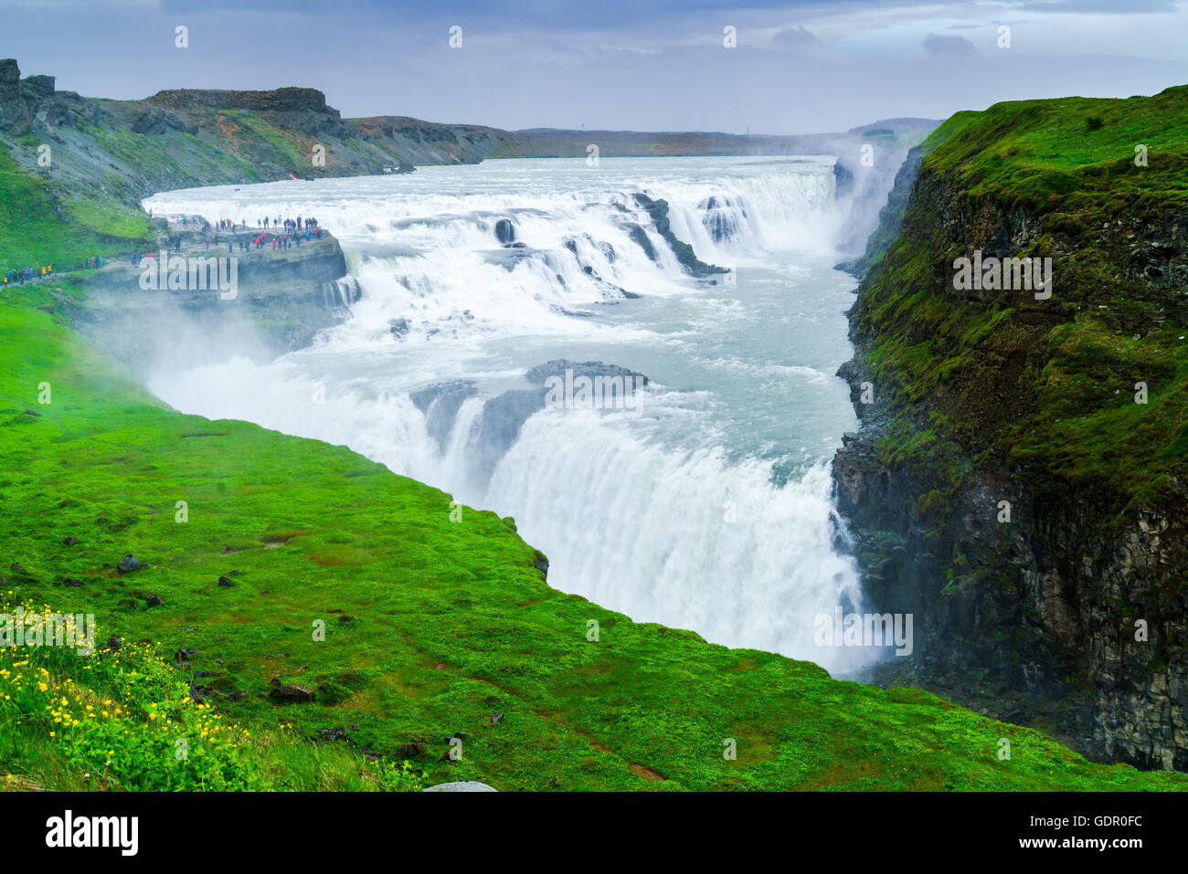 Famous Gullfoss Waterfalls in the canyon of the Hvita river in southwest Iceland Stock Photo