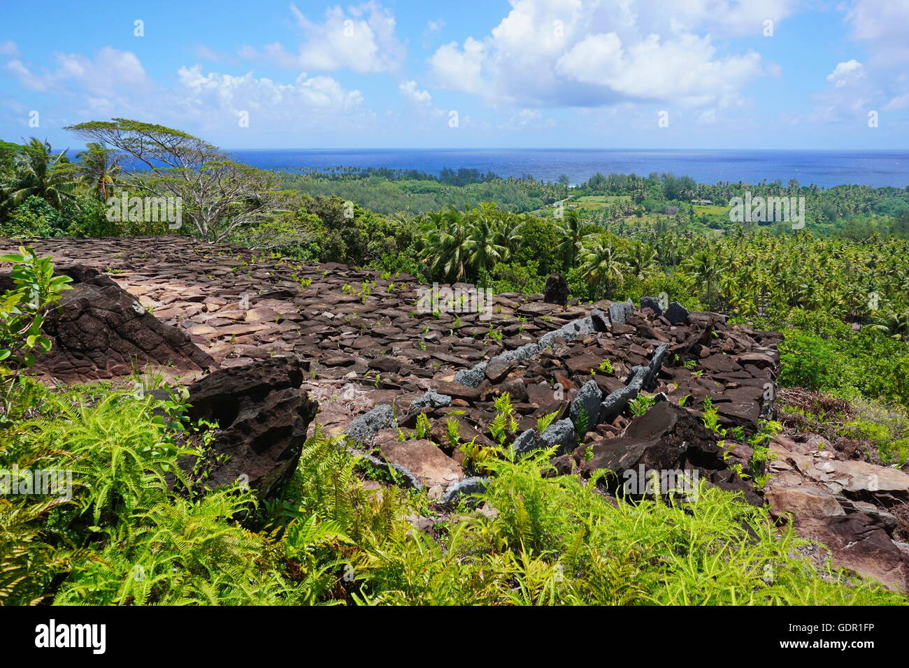 Viewpoint from the marae Paepae Ofata, Maeva, Huahine island, French Polynesia Stock Photo