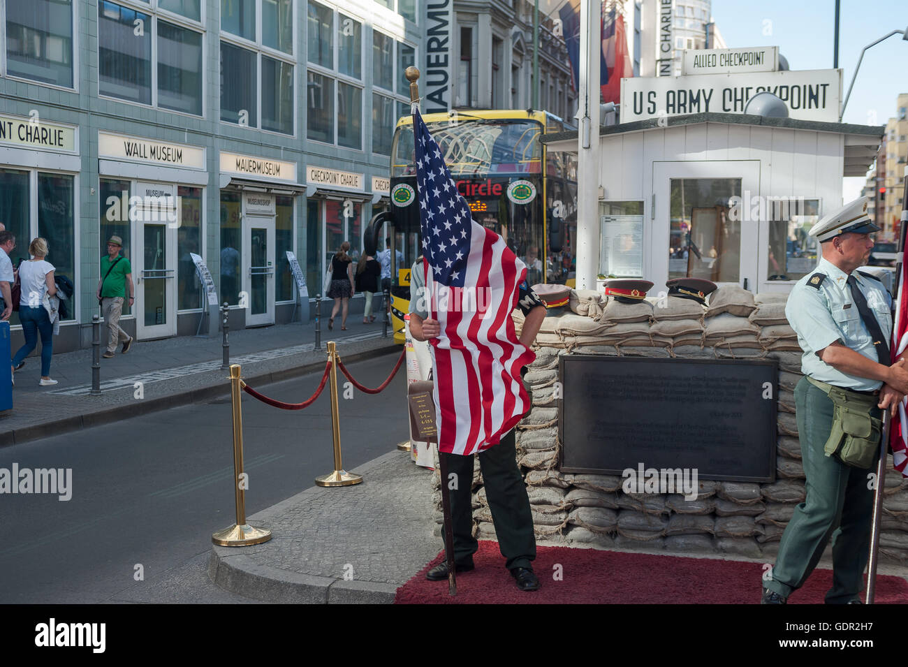 GERMANY, Berlin, June 8,  2016. A street scene around Checkpoint Charlie on Friedrichstrasse. Stock Photo