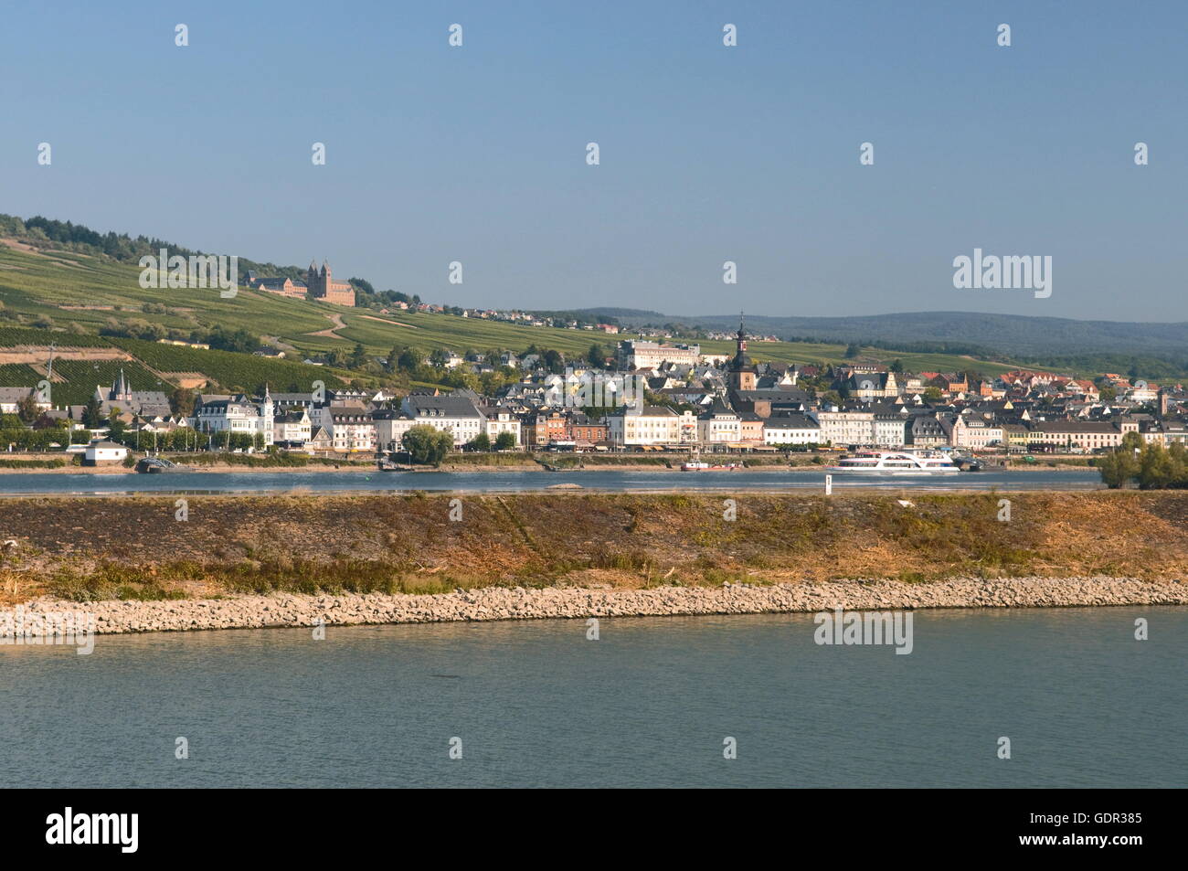 geography / travel, Germany, Hesse, Upper Middle Rhine Valley, Ruedesheim on the Rhine, city view, Additional-Rights-Clearance-Info-Not-Available Stock Photo
