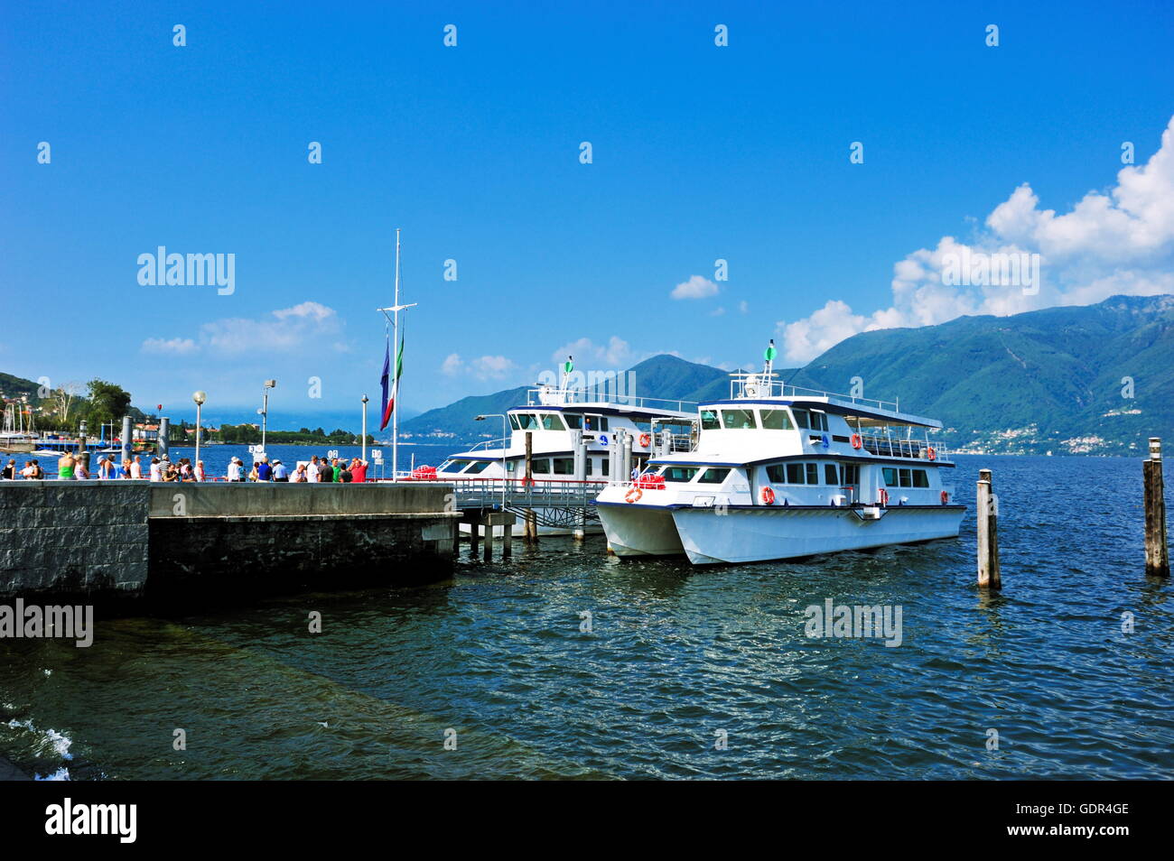 geography / travel, Italy, Luino, ferry terminal at Lago  Maggiore, , Additional-Rights-Clearance-Info-Not-Available Stock Photo