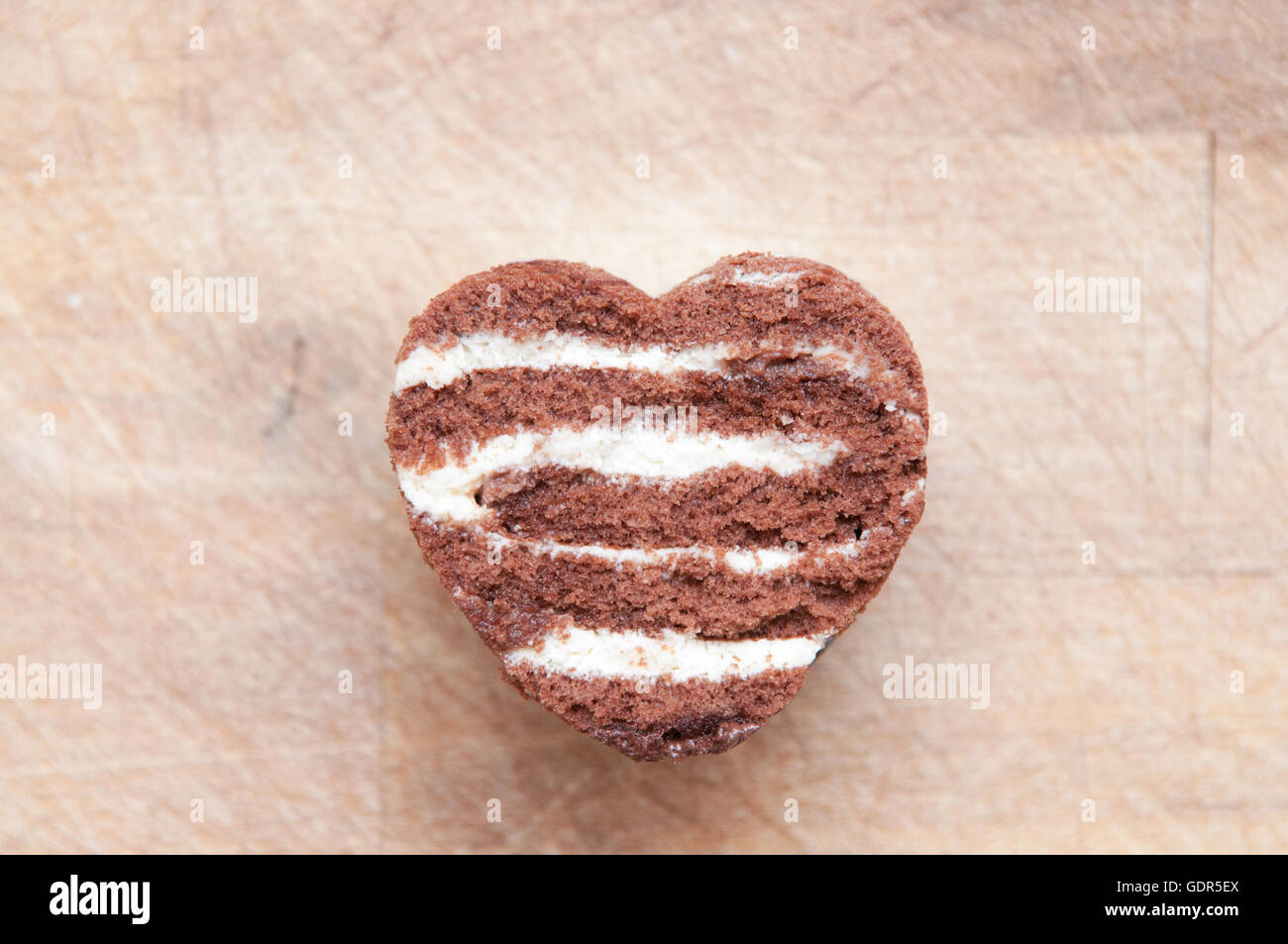 Love heart shape food made from chocolate cake Stock Photo