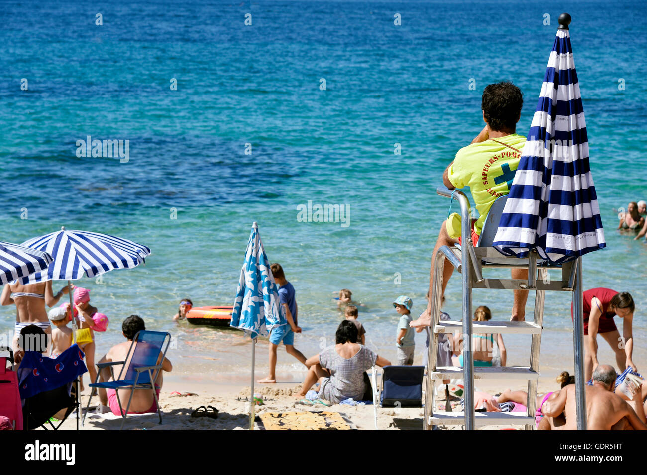 Sunny Beach on Antibes - Juan les Pins - French Riviéra - France Stock Photo