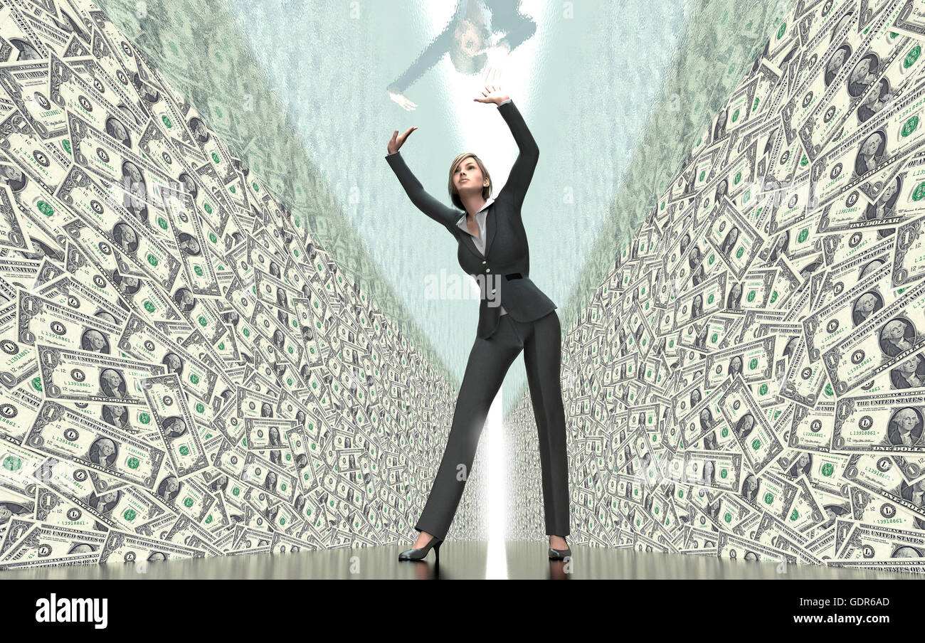 business woman under glass ceiling, 3d illustration Stock Photo