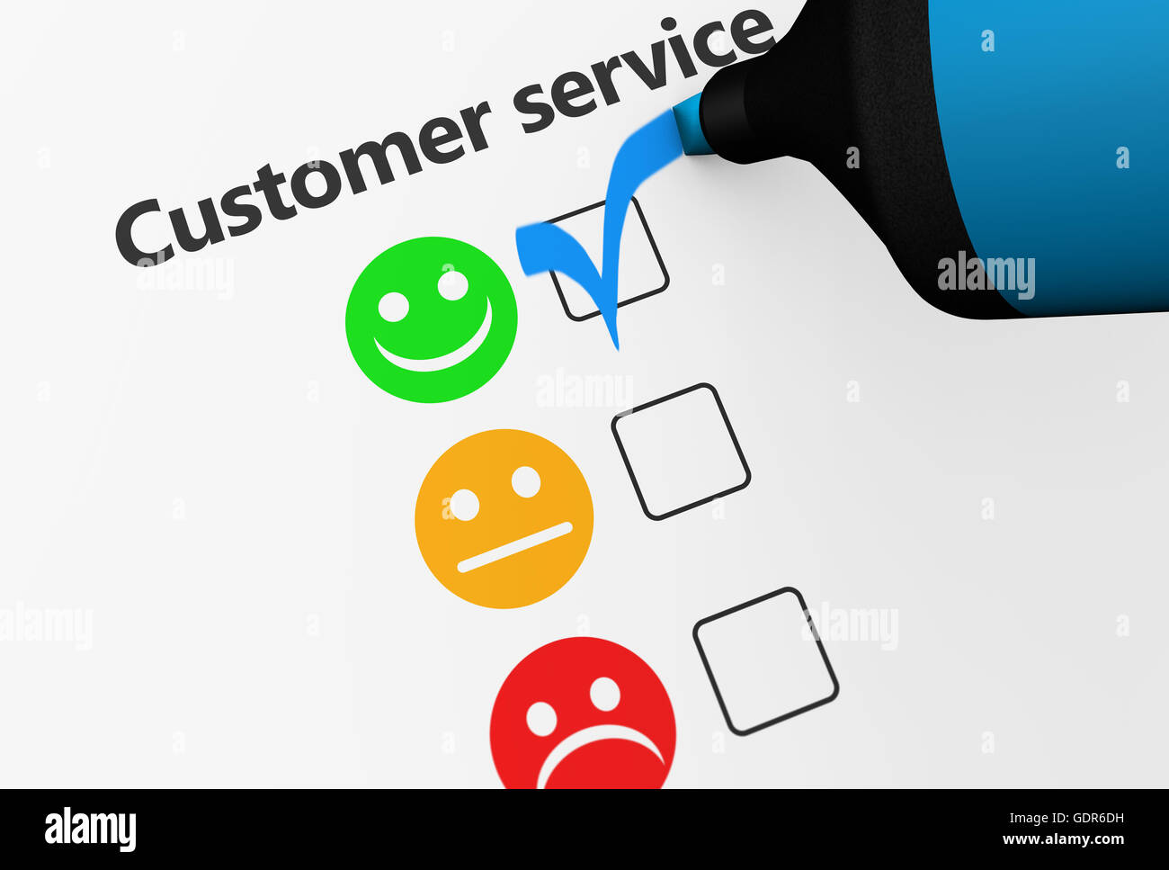 Customer service happy feedback rating checklist and business quality evaluation concept 3D illustration. Stock Photo
