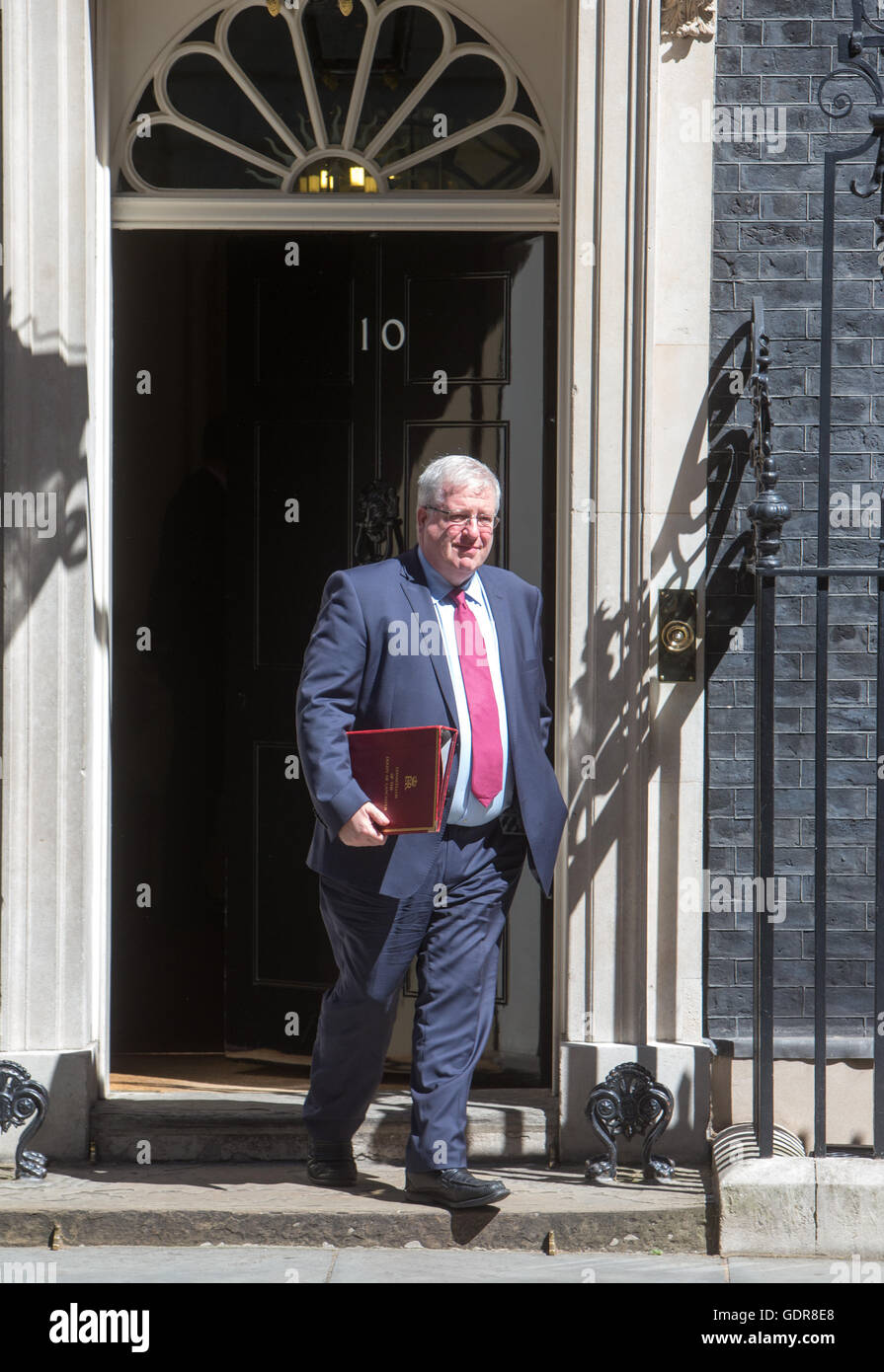 Chancellor of the Duchy of Lancaster,Patrick McLoughlin leaves number 10 after Theresa May's first cabinet meeting Stock Photo