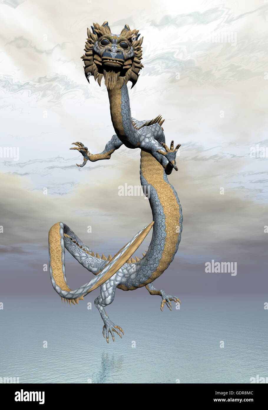 Eastern dragon in the sky - 3D render Stock Photo