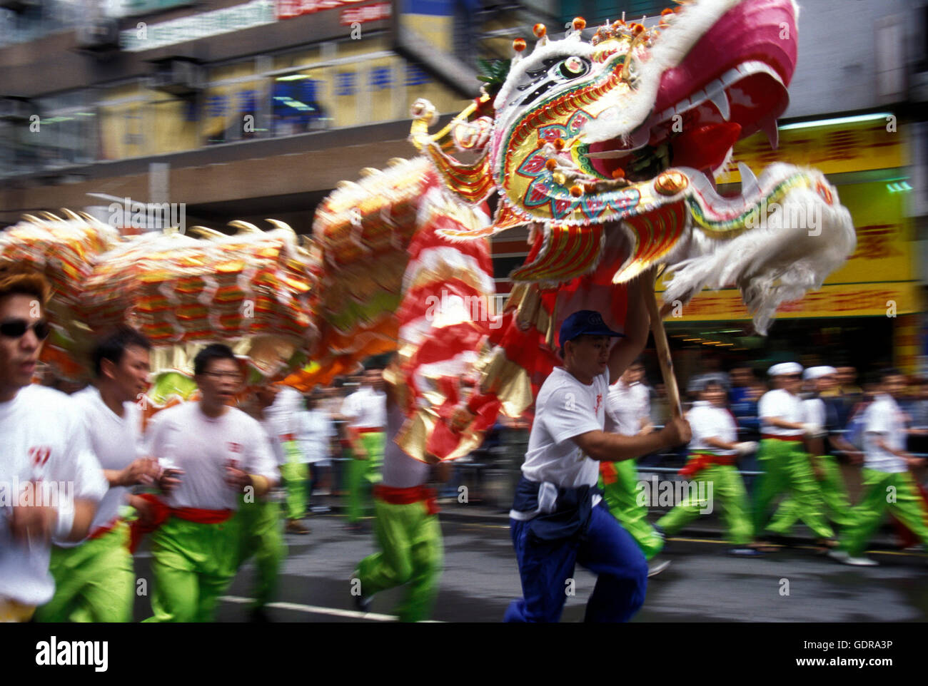 the Dragon festival at the Chinese newyear in Hong Kong in the south of China in Asia. Stock Photo