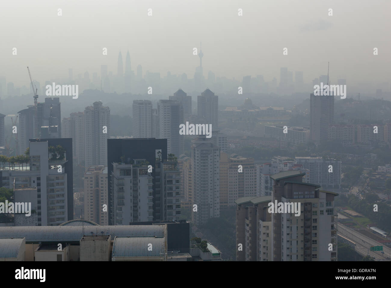 Kuala Lumpur cityscape in a hazy day, viewed from west of Kuala Lumpur Stock Photo