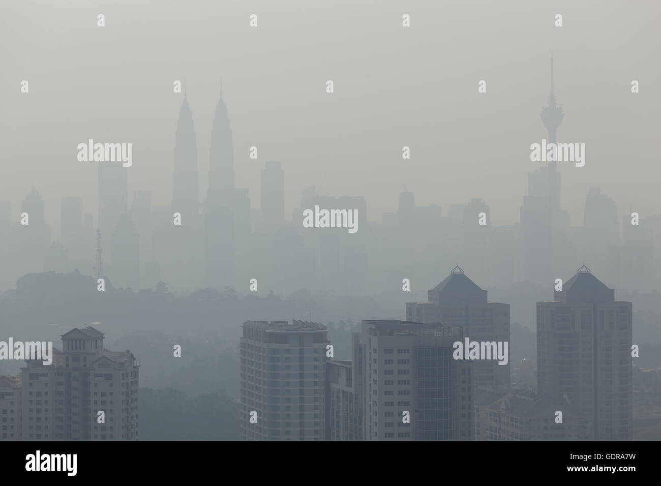 Kuala Lumpur cityscape in a hazy day, viewed from west of Kuala Lumpur Stock Photo