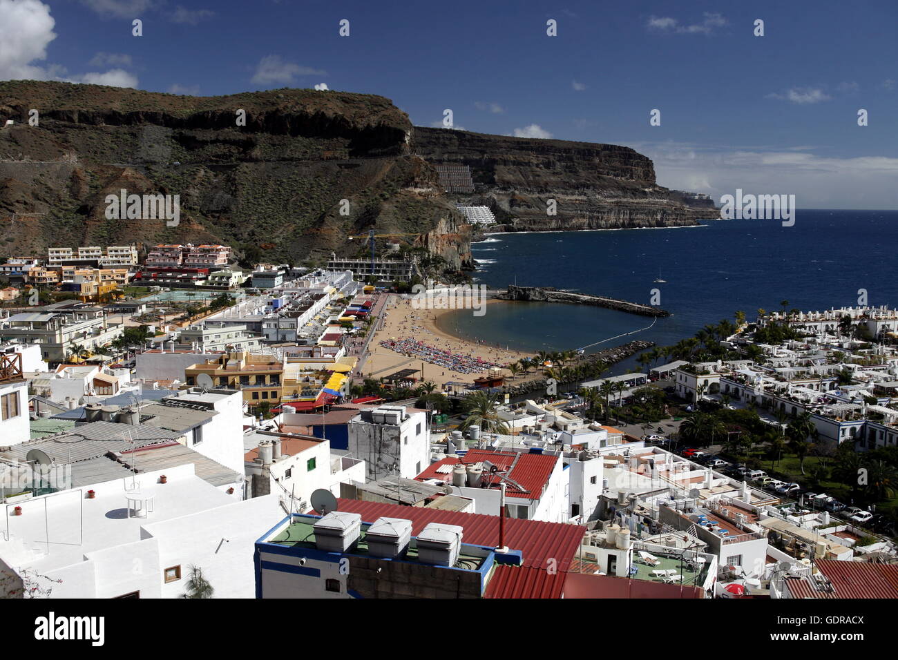 the beach of the fishing village of  Puerto de Mogan in the south of Gran Canay on the Canary Island of Spain in the Atlantic oc Stock Photo