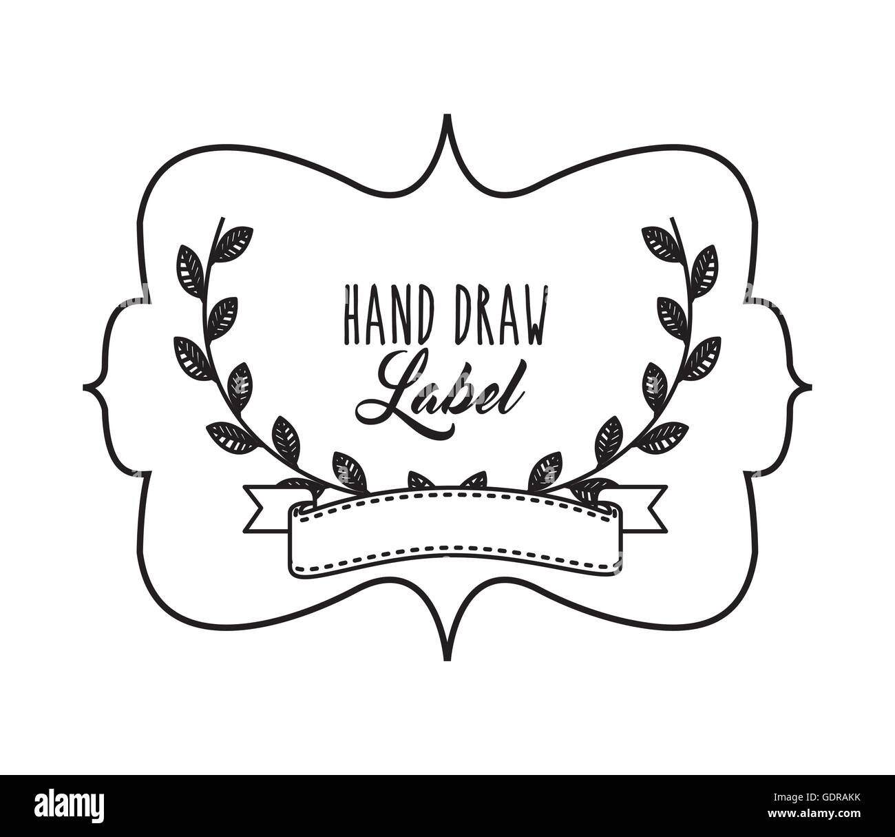 Frame with wreath icon. Hand draw label design. Vector graphic Stock ...