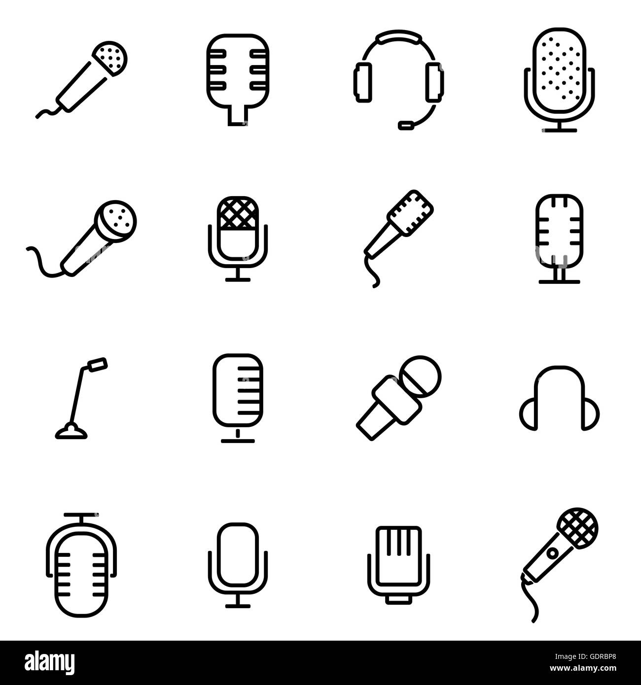 Vector line microphone icon set on white background Stock Vector Image ...