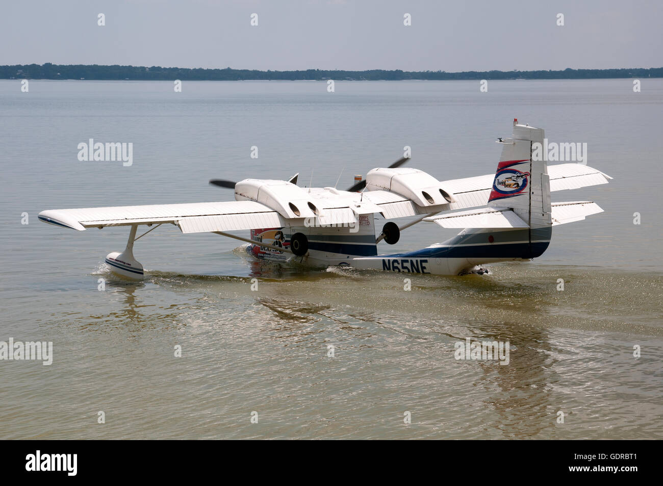 A STOL UC1 flying boat on Lake Weir Florida USA Stock Photo