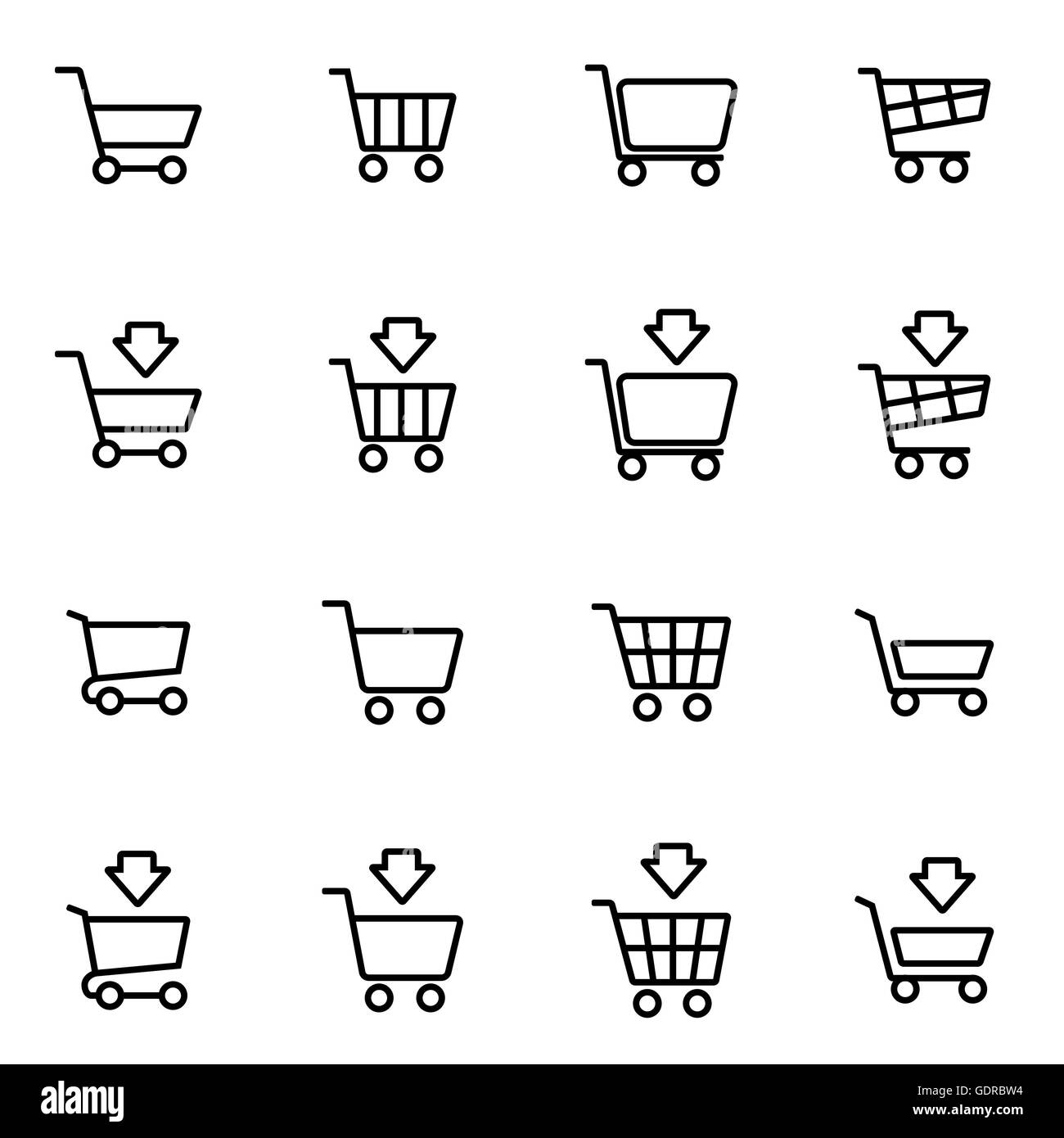 Vector Line Shopping Cart Icon Set On White Background Stock Vector Image Art Alamy