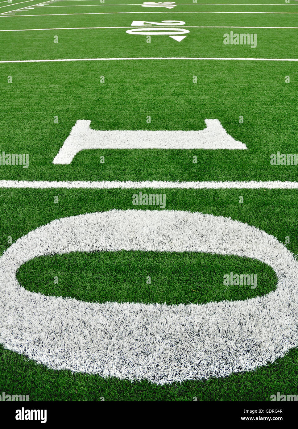 10, 20, & 30 Yard Line on American Football Field Stock Photo