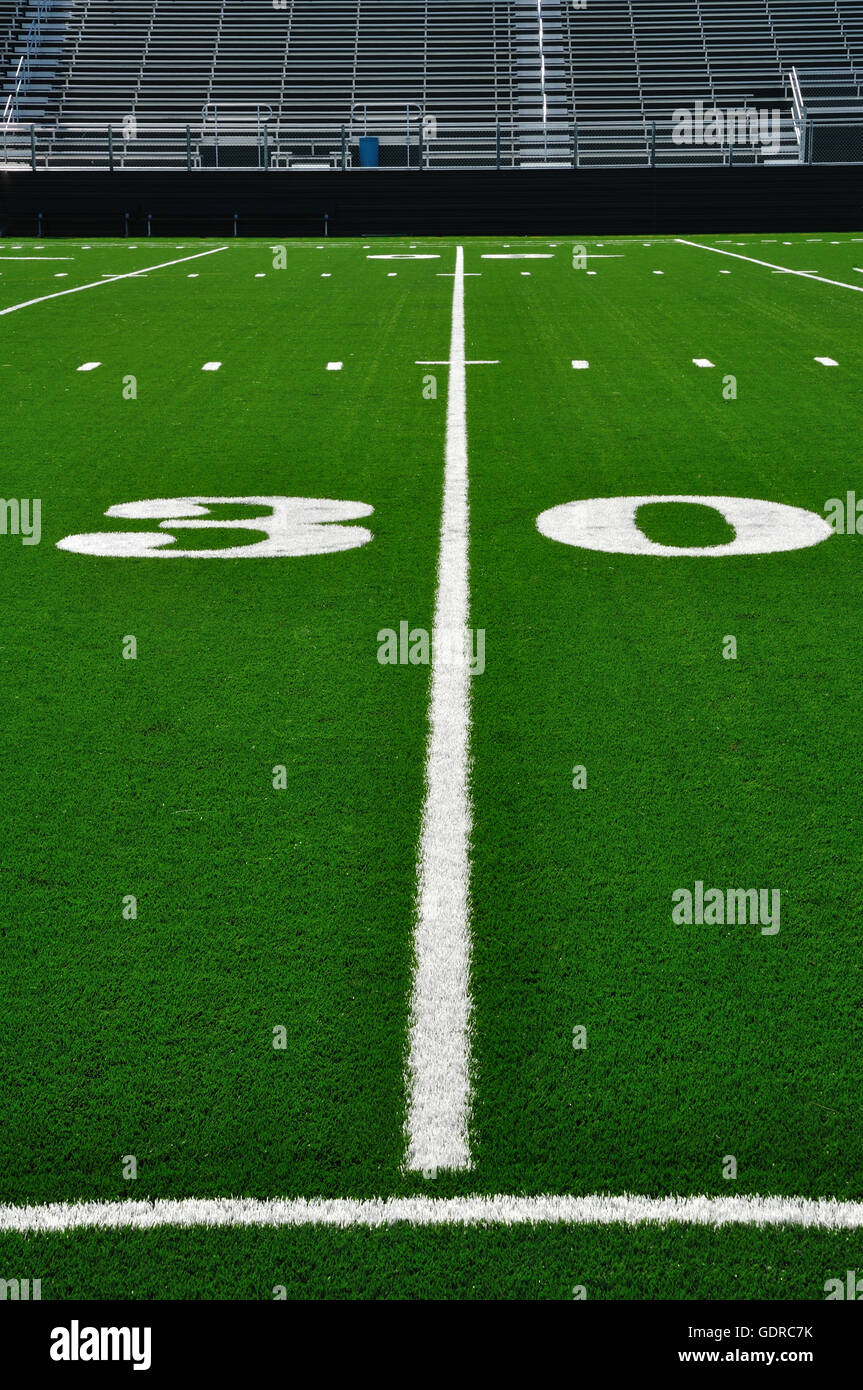 30 Yard Line on American Football Field with Bleachers Stock Photo Alamy