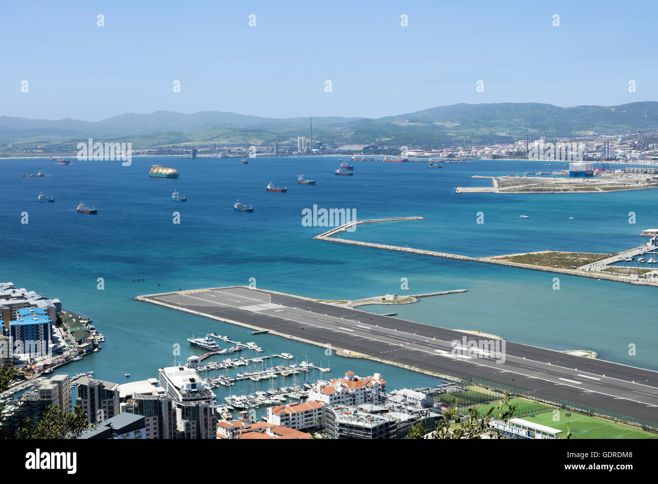 Gibraltar airport and bay Stock Photo
