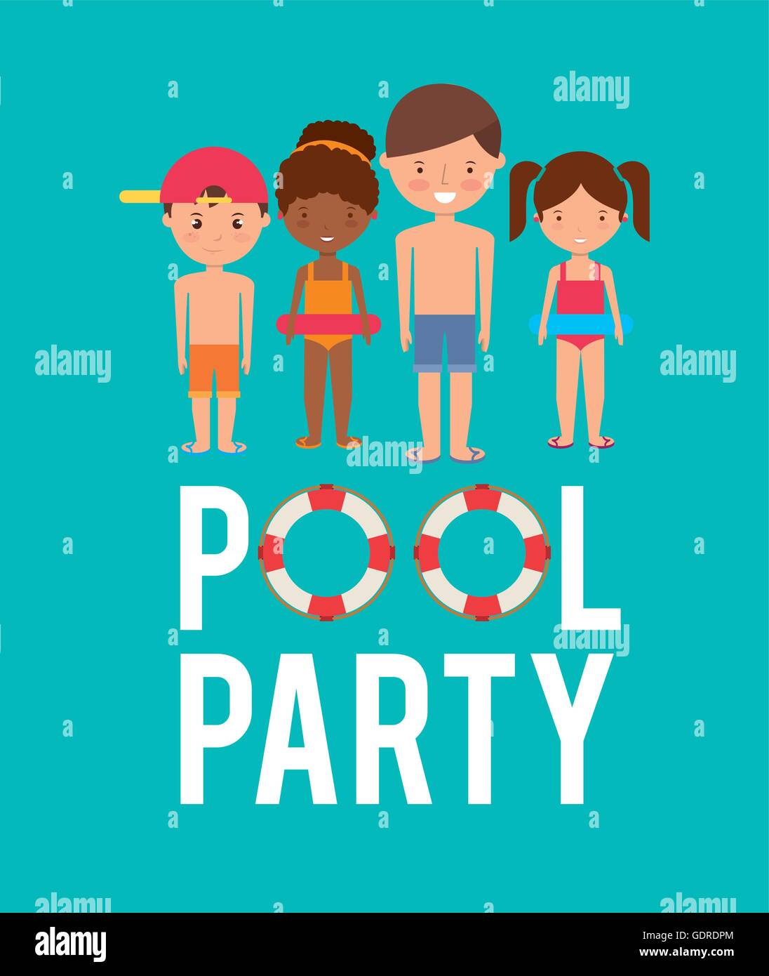 Kids Cartoon And Float Icon Swimming And Pool Party Design Ve Stock