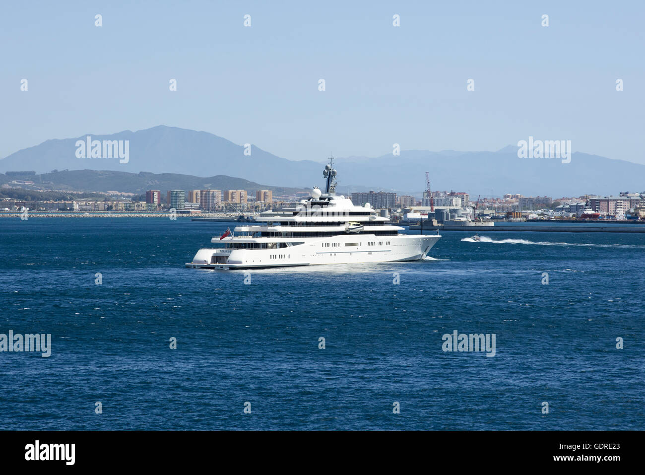 Super yacht Eclipse in Gibraltar harbor Stock Photo