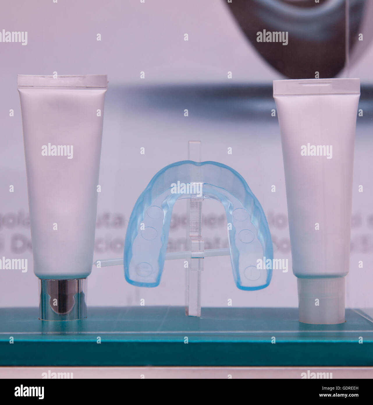 Close up of toothpaste and retainers for moving teeth Stock Photo Alamy