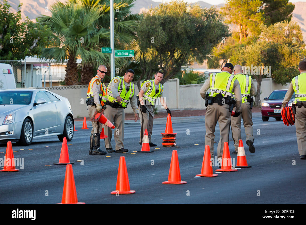 Las Vegas, Nevada Police set up a sobriety checkpoint on Vegas Valley