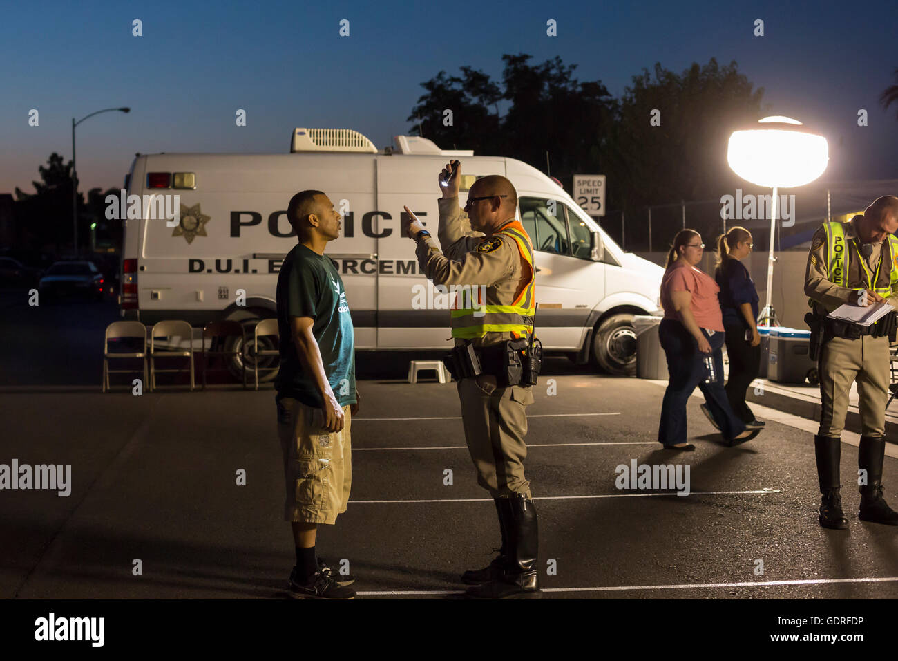 Las Vegas, Nevada - Police set up a sobriety checkpoint on Vegas Valley Drive, detaining a number of drivers. Stock Photo