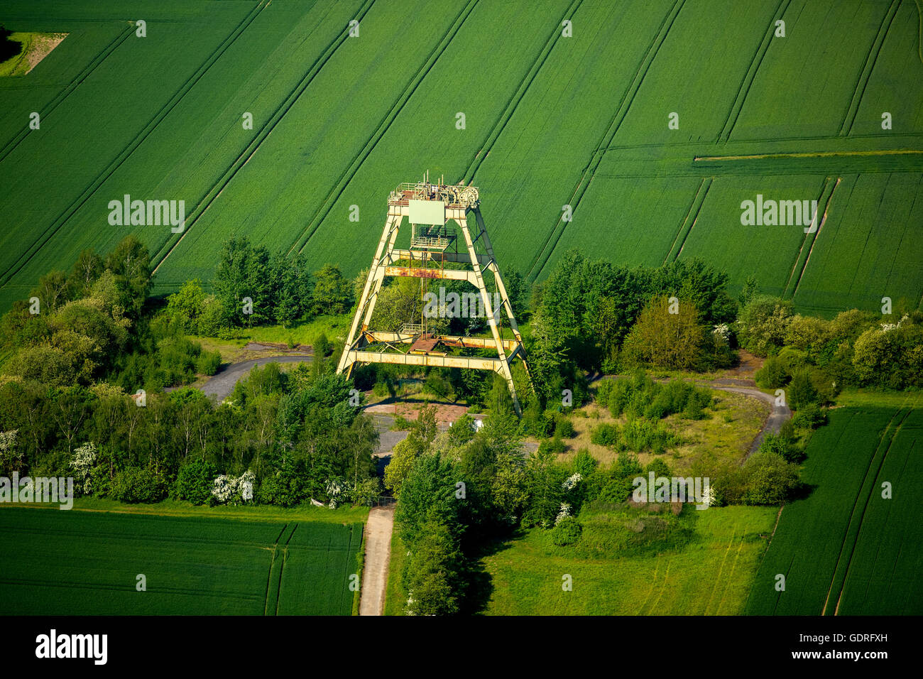 Aerial view, closed mine Schacht 6 Radbod, Täufschacht, Hamm, Ruhr district, North Rhine-Westphalia, Germany Stock Photo