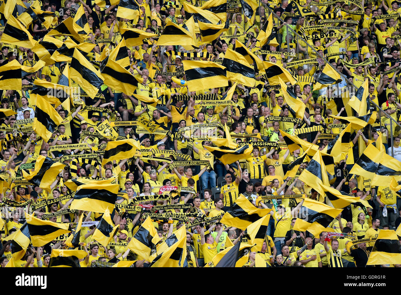 Fan block Borussia Dortmund, DFB Cup final in Berlin, Germany Stock Photo