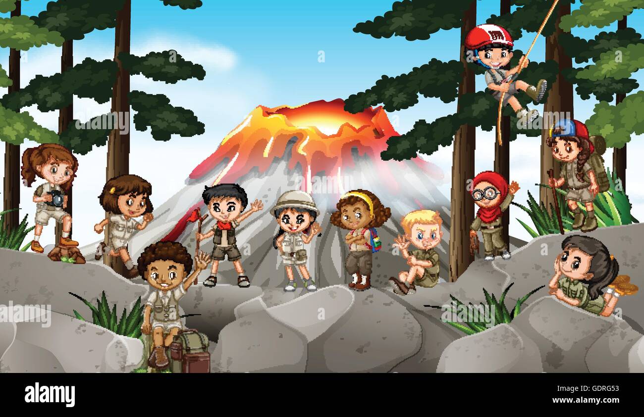 Children camping out in the woods illustration Stock Vector Image & Art ...