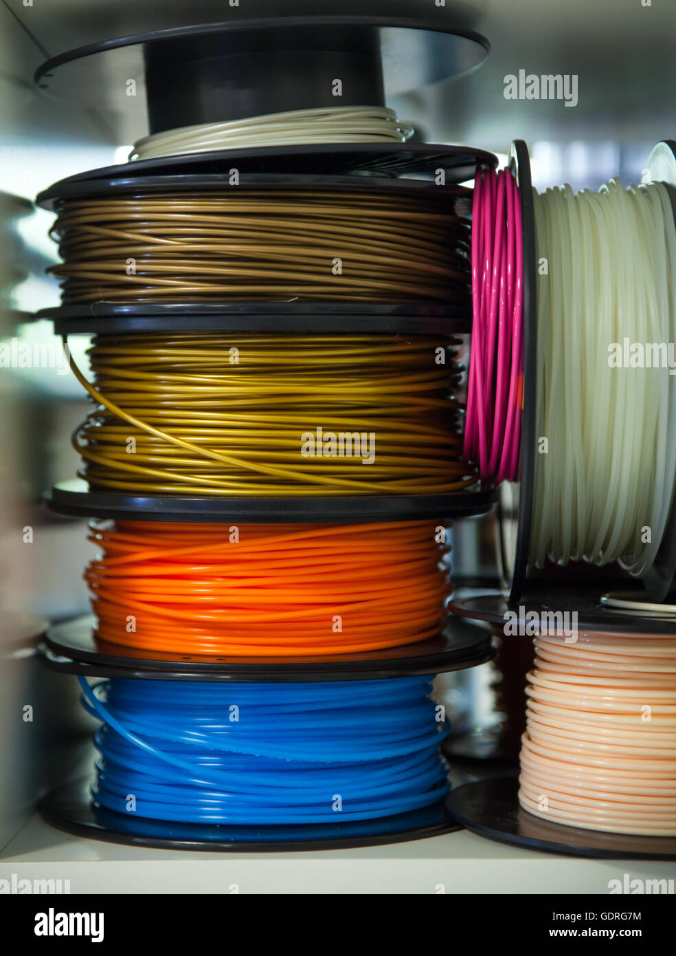 Close up of 3D Printer ABS Plastic Filament Stock Photo